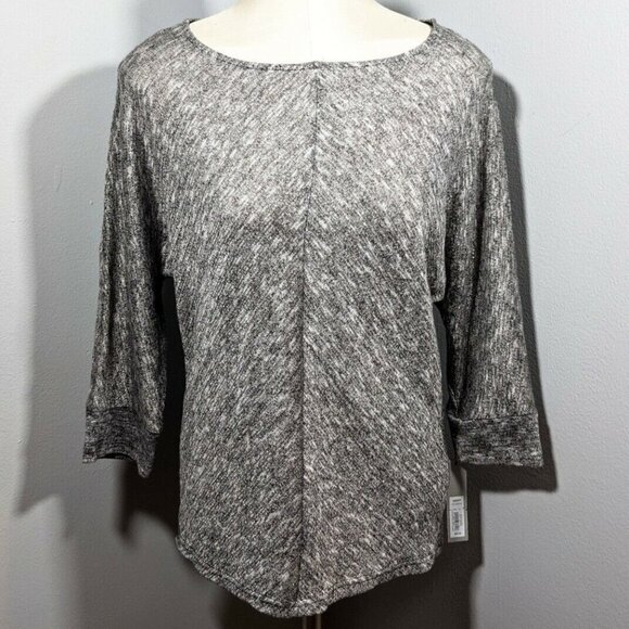 Apt 9 Medium Tunic Top Black Heathered Silver Metallic 3/4 Dolman Sleeve Top NWT - Picture 1 of 3